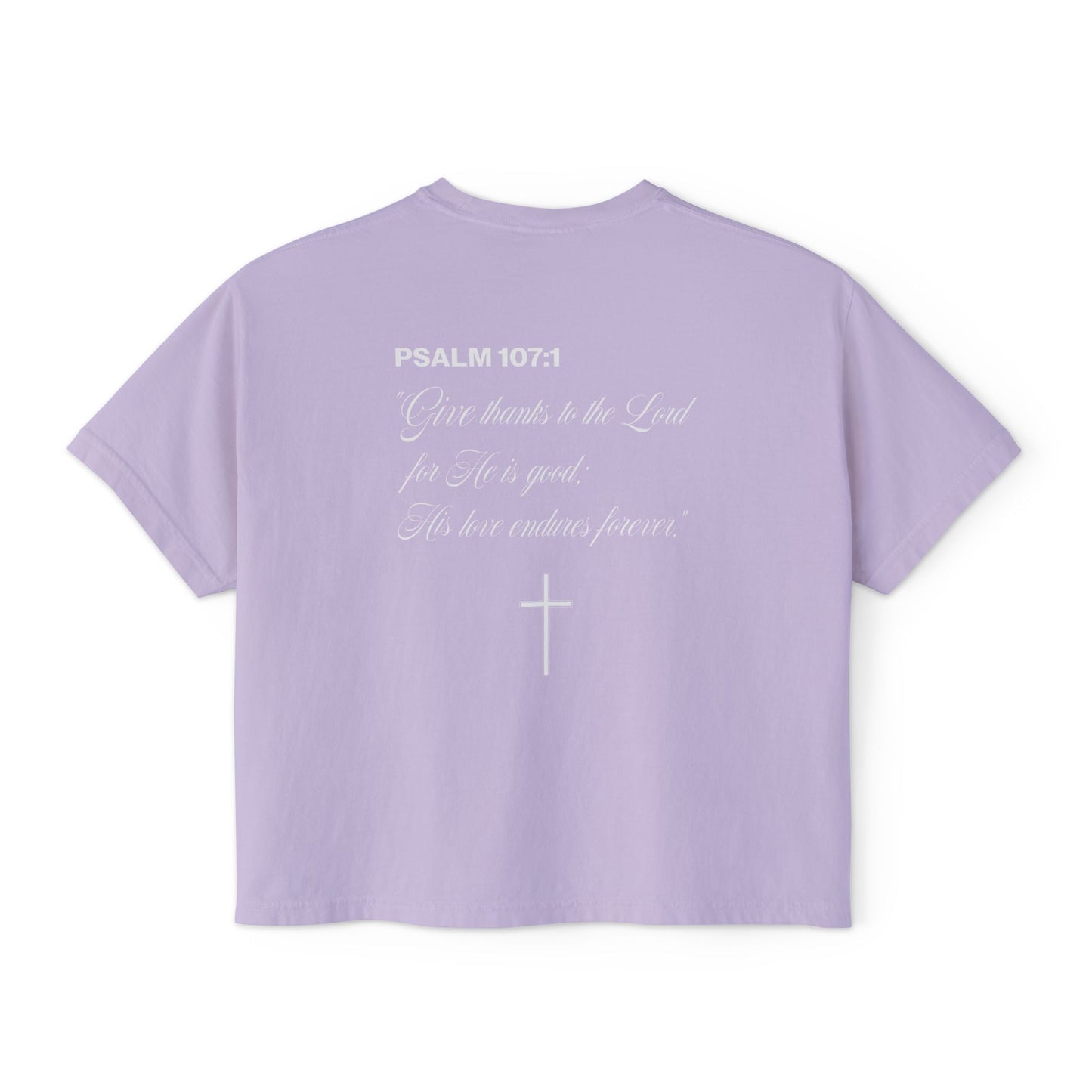 Christian Crop Tee | Grateful Thankful Blessed Ribbon Bow | Psalm 107:1 Women's T-Shirt