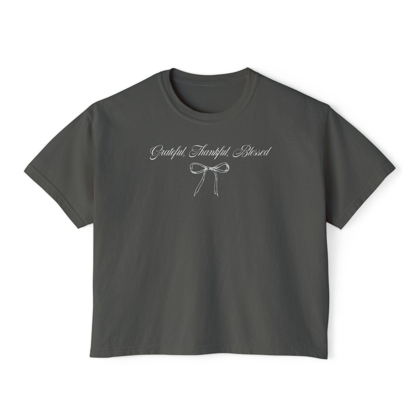 Christian Crop Tee | Grateful Thankful Blessed Ribbon Bow | Psalm 107:1 Women's T-Shirt