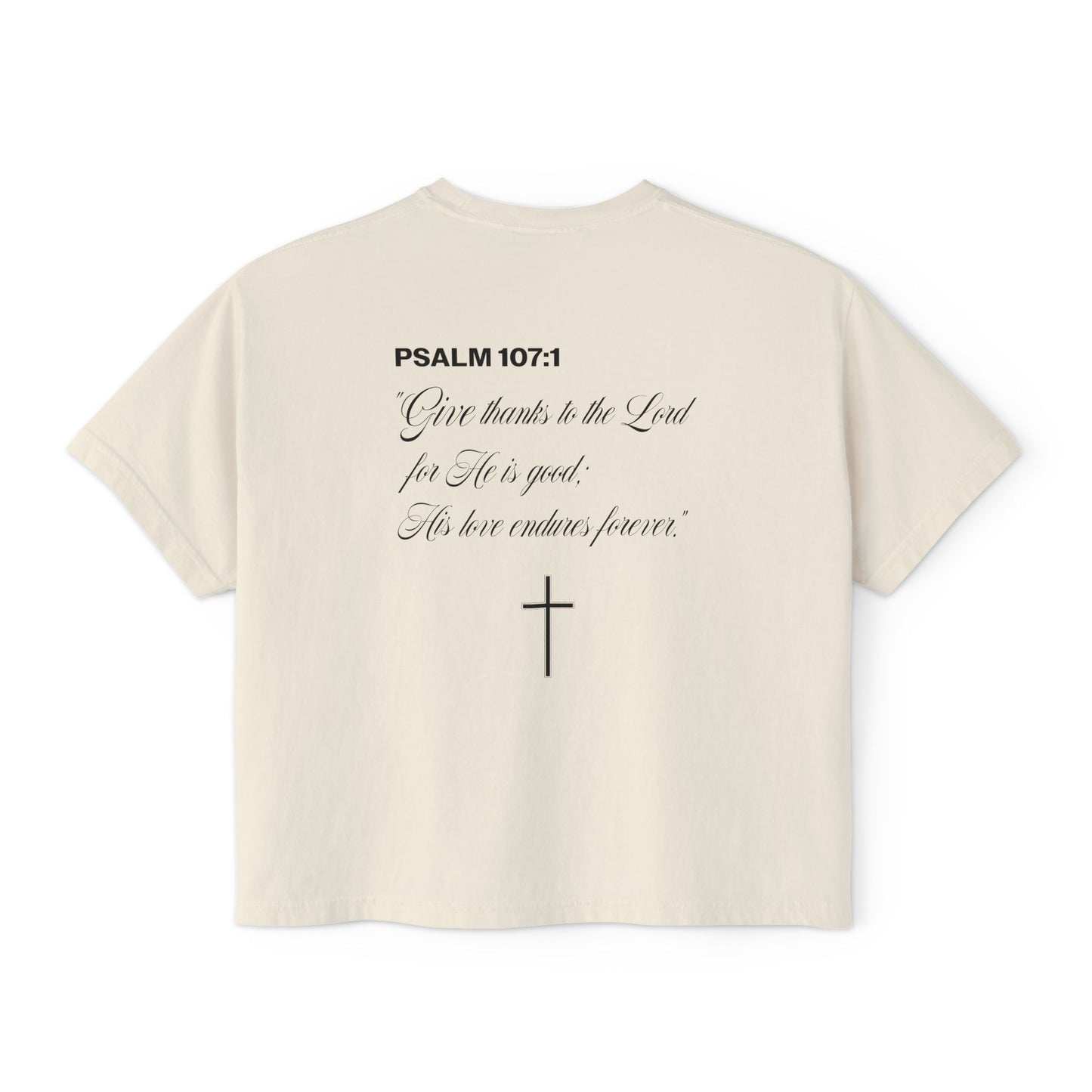 Christian Crop Tee | Grateful Thankful Blessed Ribbon Bow | Psalm 107:1 Women's T-Shirt