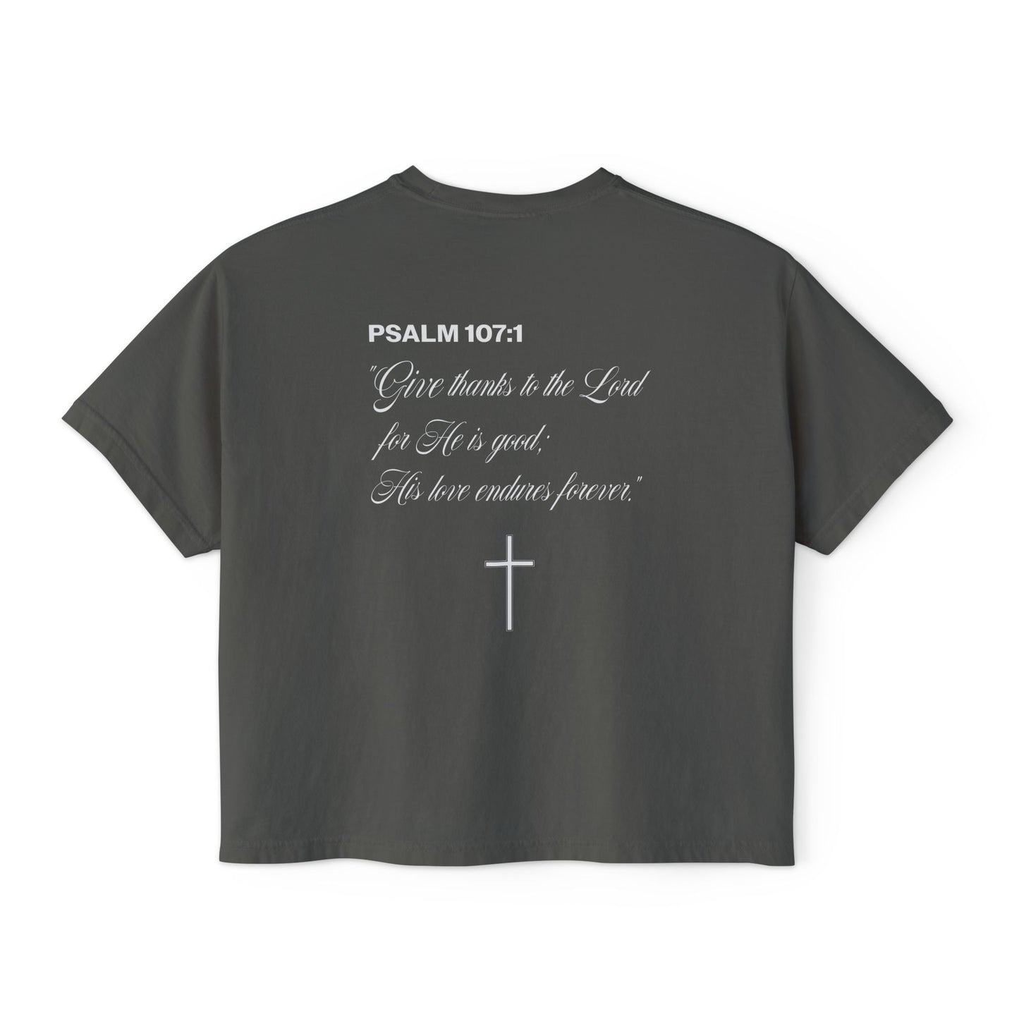 Christian Crop Tee | Grateful Thankful Blessed Ribbon Bow | Psalm 107:1 Women's T-Shirt