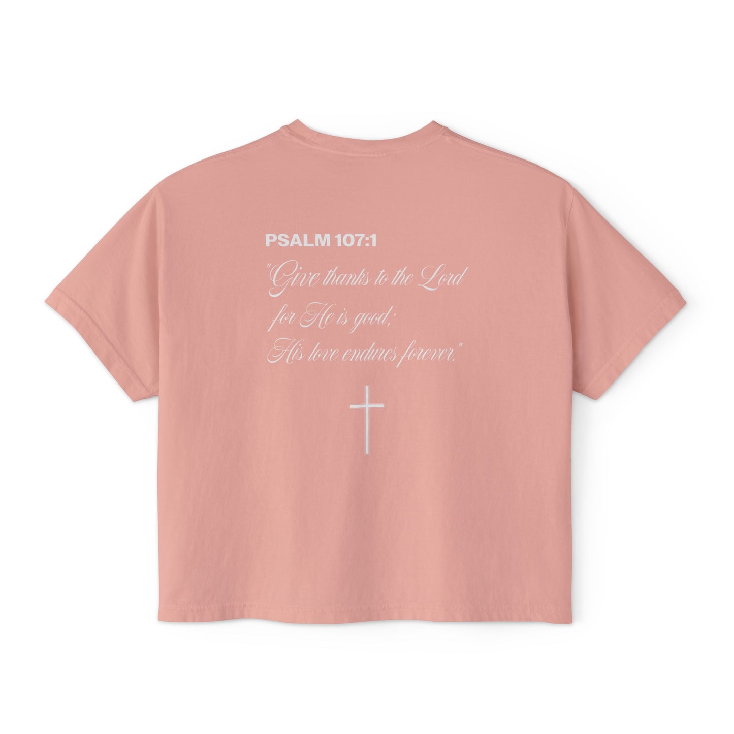 Christian Crop Tee | Grateful Thankful Blessed Ribbon Bow | Psalm 107:1 Women's T-Shirt