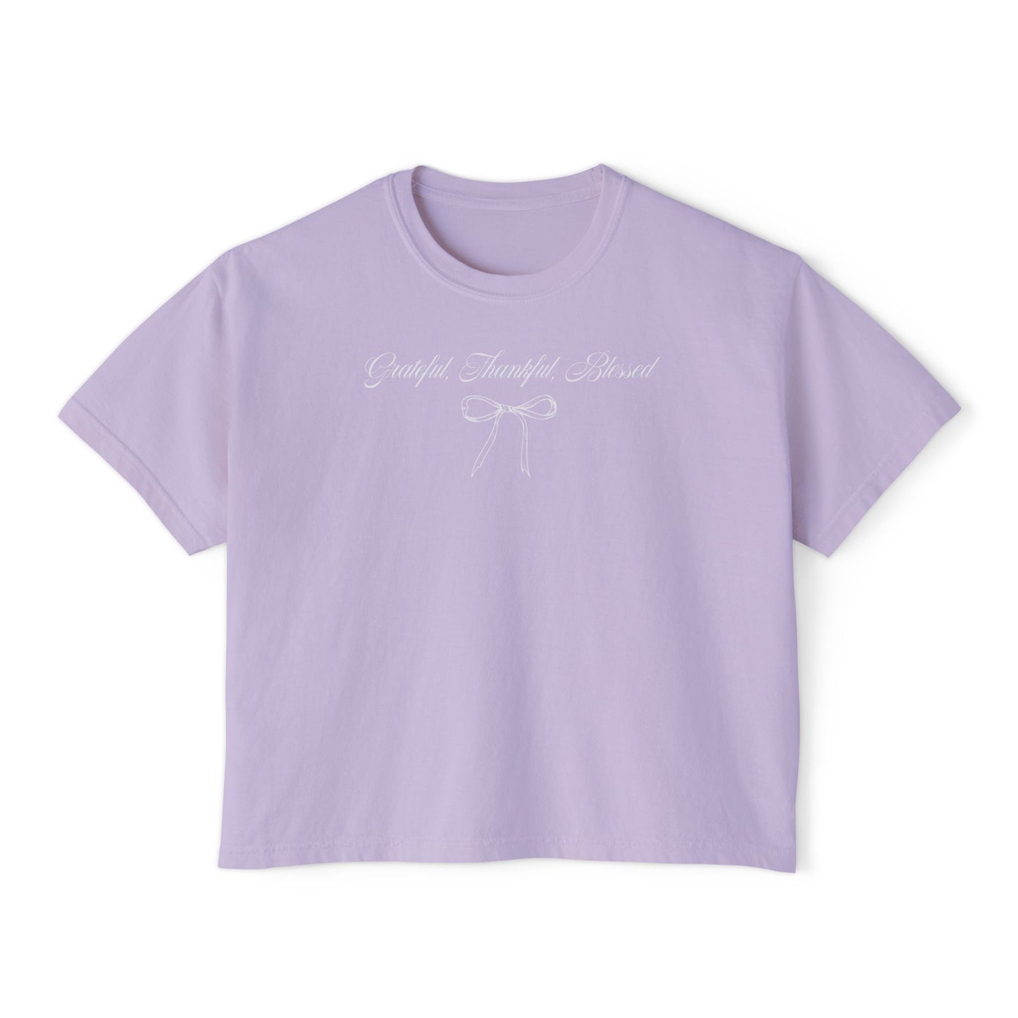 Christian Crop Tee | Grateful Thankful Blessed Ribbon Bow | Psalm 107:1 Women's T-Shirt